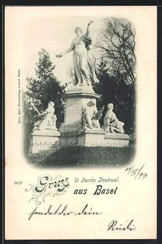 Lithographie Basel, St. Jacobs Denkmal