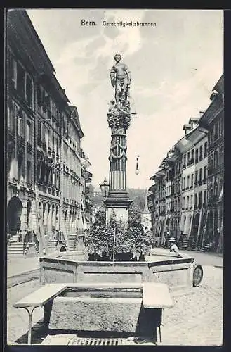 AK Bern, Gerechtigkeitsbrunnen mit Strassenpartie