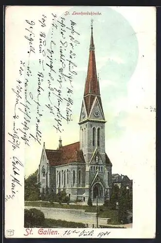 AK St. Gallen, Blick auf die St. Leonhardskirche