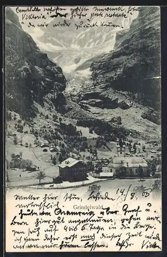 AK Grindelwald, Gasthaus und Kirche mit Bergen