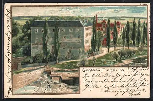 Lithographie Frohburg, Schloss Frohburg mit Anlagen