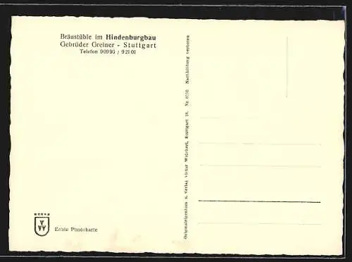 AK Stuttgart, Café Hindenburgbau, Bes. Gebr. Greiner, Sitzplätze