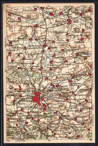 AK Weimar / Thüringen, Landkarte mit Buttstädt, Goldbach und Magdala