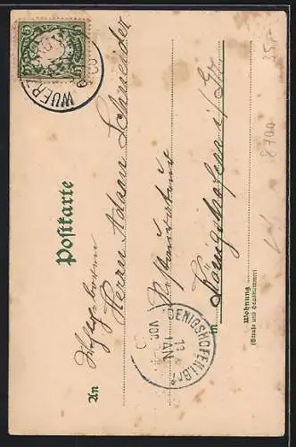 Lithographie Würzburg, Mainbrücke mit Festung