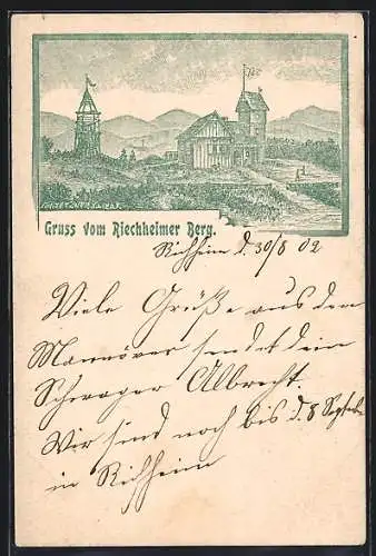 Lithographie Riechheim, Riechheimer Berg mit Aussichtsturm