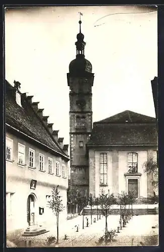 Foto-AK Mainbernheim, Rathausplatz und Kirche