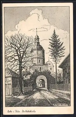 Künstler-AK Rohr i. Th., Torbogen und Wehrkirche