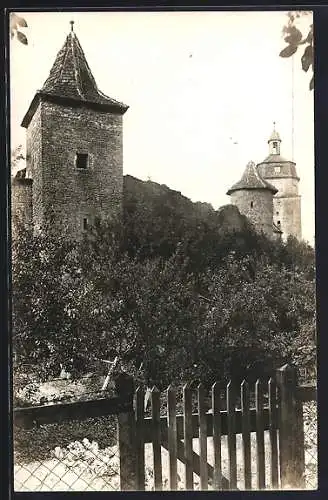 Foto-AK Mainbernheim, Partie an der Stadtmauer