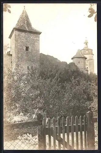 Foto-AK Mainbernheim, Partie an der Stadtmauer