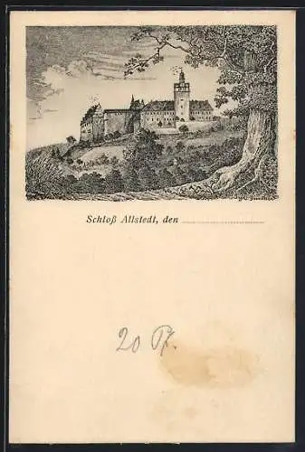 Künstler-AK Allstedt, Schloss vom Wald aus gesehen