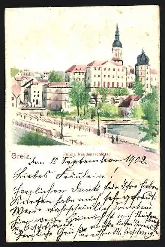 AK Greiz, Brücke und Fürstl. Residenzschloss