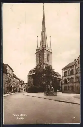 AK Kahla / Thür., Kirche mit Strassenpartie