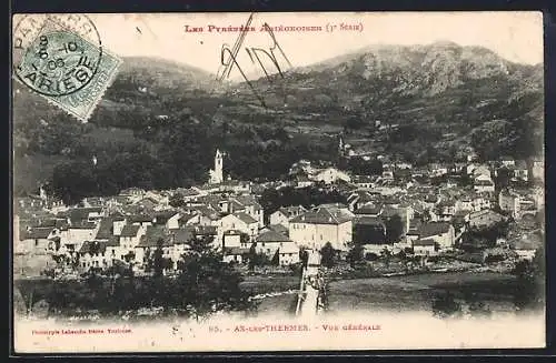 AK Ax-les-Thermes, Vue générale avec montagnes en arrière-plan