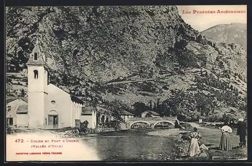 AK Orlu, Église et Pont d`Orlu dans les Pyrénées Ariégeoises (Vallée d`Orlu)