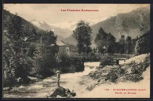 AK St-Lizier-d`Ustou, Route du Bocard avec rivière et montagnes des Pyrénées Ariégeoises