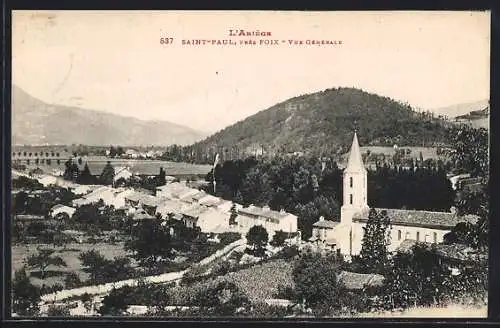 AK Saint-Paul près Foix, Vue générale du village et de son église