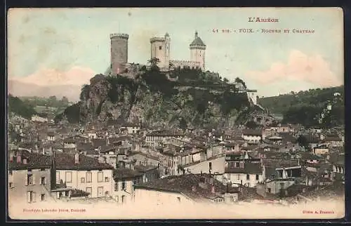 AK Foix, Rocher et Château surplombant la ville