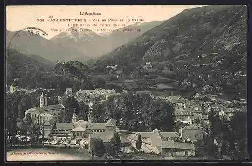 AK Ax-les-Thermes, Vue de l`Ouest et le Casino près de la route de Prades, fond des montagnes de Mérens et d`Andorre