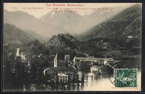 AK Ax-les-Thermes, Vue prise de la route de Pamiers et fond des montagnes de Mérens et Andorre