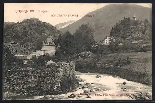 AK Ax-les-Thermes, Vue pittoresque de la rivière et des montagnes de l`Ariège