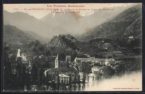 AK Ax-les-Thermes, Vue prise de la Route de Prades et fond des montagnes, Pyrénées Ariégeoises