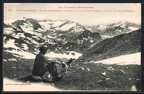 AK Aulus-les-Bains, Pic de Trés Comtes et Pic d`Auré depuis le Plateau de Salau