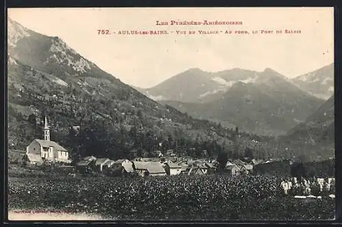 AK Aulus-les-Bains, Vue du village avec le Port de Salau en arrière-plan