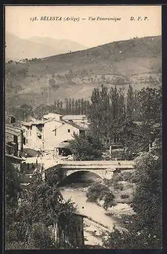 AK Bélesta, Vue panoramique sur le pont et le paysage environnant