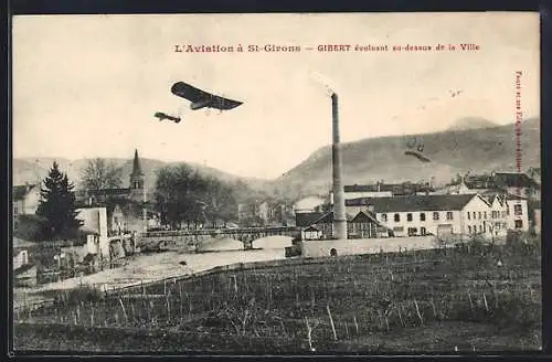 AK Saint-Girons, Gibert survolant la ville en avion