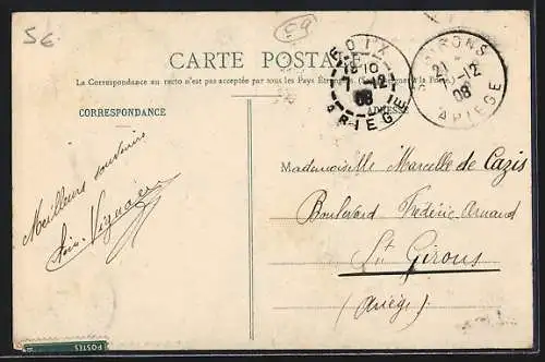AK Foix, Avenue de la Gare avec Grand Hôtel Roussel Bénazit et charrettes tirées par des chevaux
