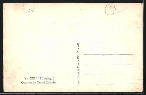 AK Celles, Quartier du Grand Chemin avec enseignes Bains Douche et Épicerie Paysan