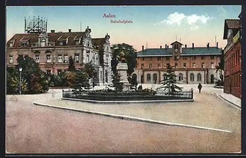 AK Aalen, Kleine Grünanlage auf dem Bahnhofplatz