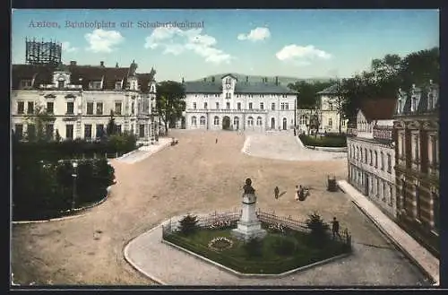 AK Aalen, Bahnhofplatz mit Schubartdenkmal