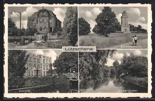 AK Lützschena, Rathaus, Schloss, Bismarckturm