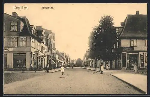 AK Rendsburg, Königstrasse mit Apotheke und Cigarren-Geschäft