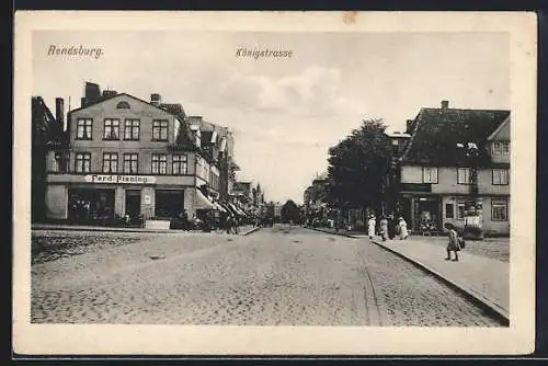 AK Rendsburg, Königstrasse mit Geschäften u. Litfasssäule