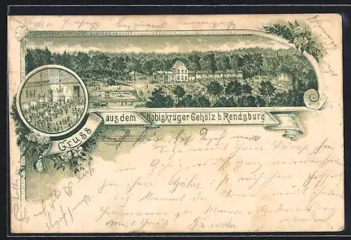 Lithographie Rendsburg, Gasthaus Nobiskrüger Gehölz