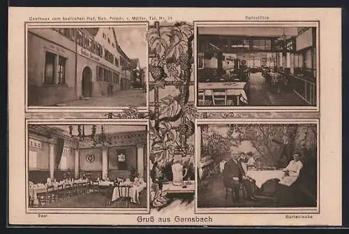 AK Gernsbach, Gasthaus zum badischen Hof, Bes. Friedr. v. Müller, Saal und Ratsstüble