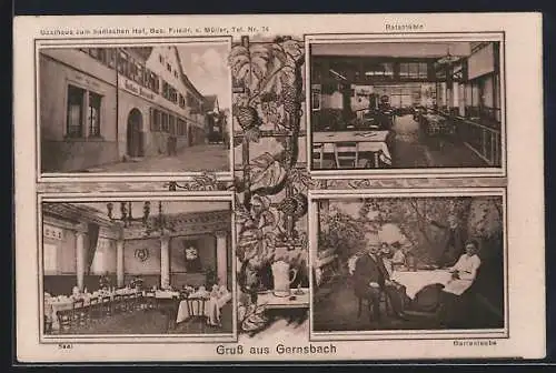 AK Gernsbach, Gasthaus zum badischen Hof, Bes. Friedr. v. Müller, Saal und Ratsstüble