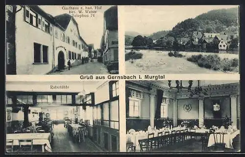 AK Gernsbach i. Murgtal, Gasthaus zum badischen Hof, Bes. Friedr. v. Müller, Saal und Ratsstüble