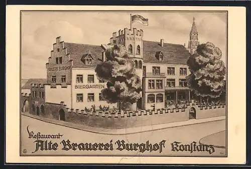 AK Konstanz a. B., Brauerei Burghof und Biergarten, Bes. Hans Häussler