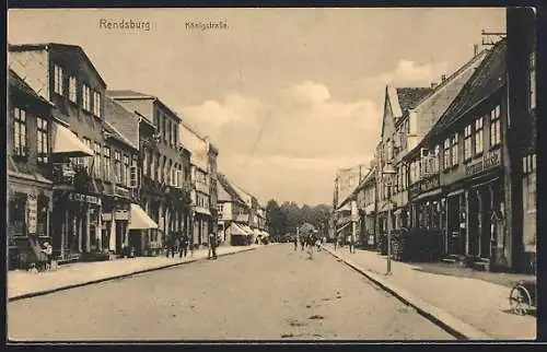 AK Rendsburg, Königstrasse mit Geschäften