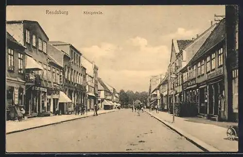 AK Rendsburg, Königstrasse mit Geschäften