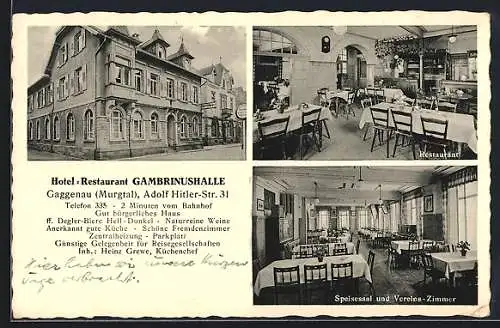 AK Gaggenau /Murgtal, Hotel-Restaurant Gambrinushalle, Inh. Heinz Grewe, Strasse 31