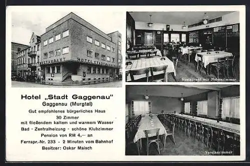 AK Gaggenau /Murgtal, Hotel Stadt Gaggenau, Bes. Oskar Maisch, Bauhaus