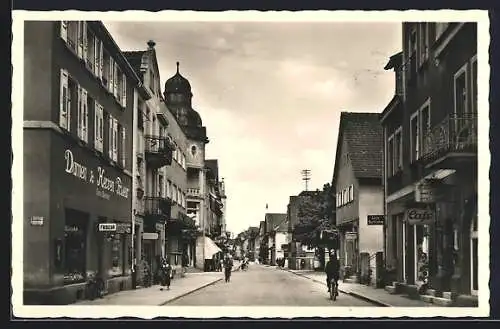 AK Gaggenau, Hauptstrasse mit Cafe von Otto Hilbert