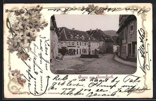 AK Gernsbach, Gasthaus am Marktplatz, Blumen-Passepartout