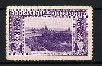 Reklamemarke Wien, Reichsverein für Kinderschutz, Stadtansicht Franzensring mit Parlament