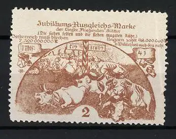 Reklamemarke Linz, Linzer fliegenden Blätter, Jubiläums-Ausgleichs-Marke, fette & magere Rindviecher