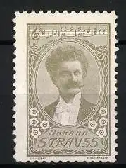 Reklamemarke Johann Strauss, Noten und Porträt